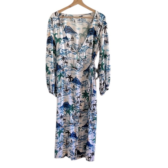 Emerson Fry Dresses & Skirts - Emerson Fry India Collection Wrap Dress Women’s Size Small Midi Long Sleeve Blue